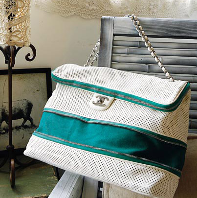Chanel Two Tone Expendable Bag   White/Turquoise/Perf