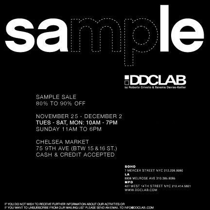 DDC LAB Sample Sale 11/25 to 12/02 DDC LAB Sample Sale 11/25 to 12/02