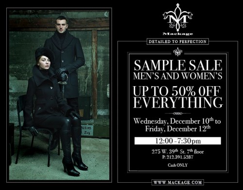 Mackage Sample Sale: Dec 10   12