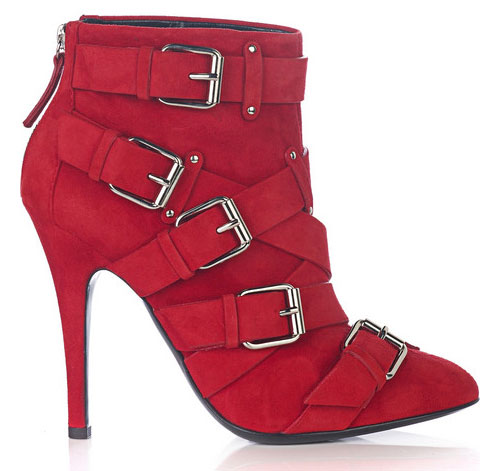 Balmain Red Suede Buckled Ankle Boots