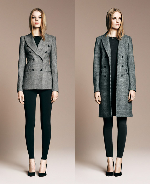Двубортный пиджак, серое двубортное пальто в клетку, все Zara.